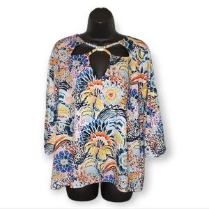 3/4 Sleeve Bohemian Floral Blouse Top Plus Size 1X